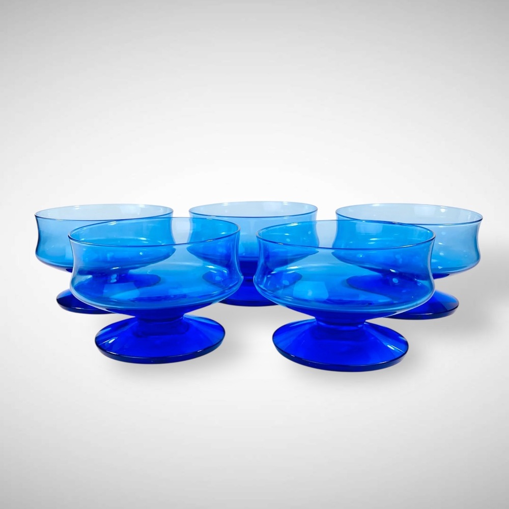 Seneca Fashionables Delphine Blue Low Footed Sherbet Glasses Set of 5 1970s